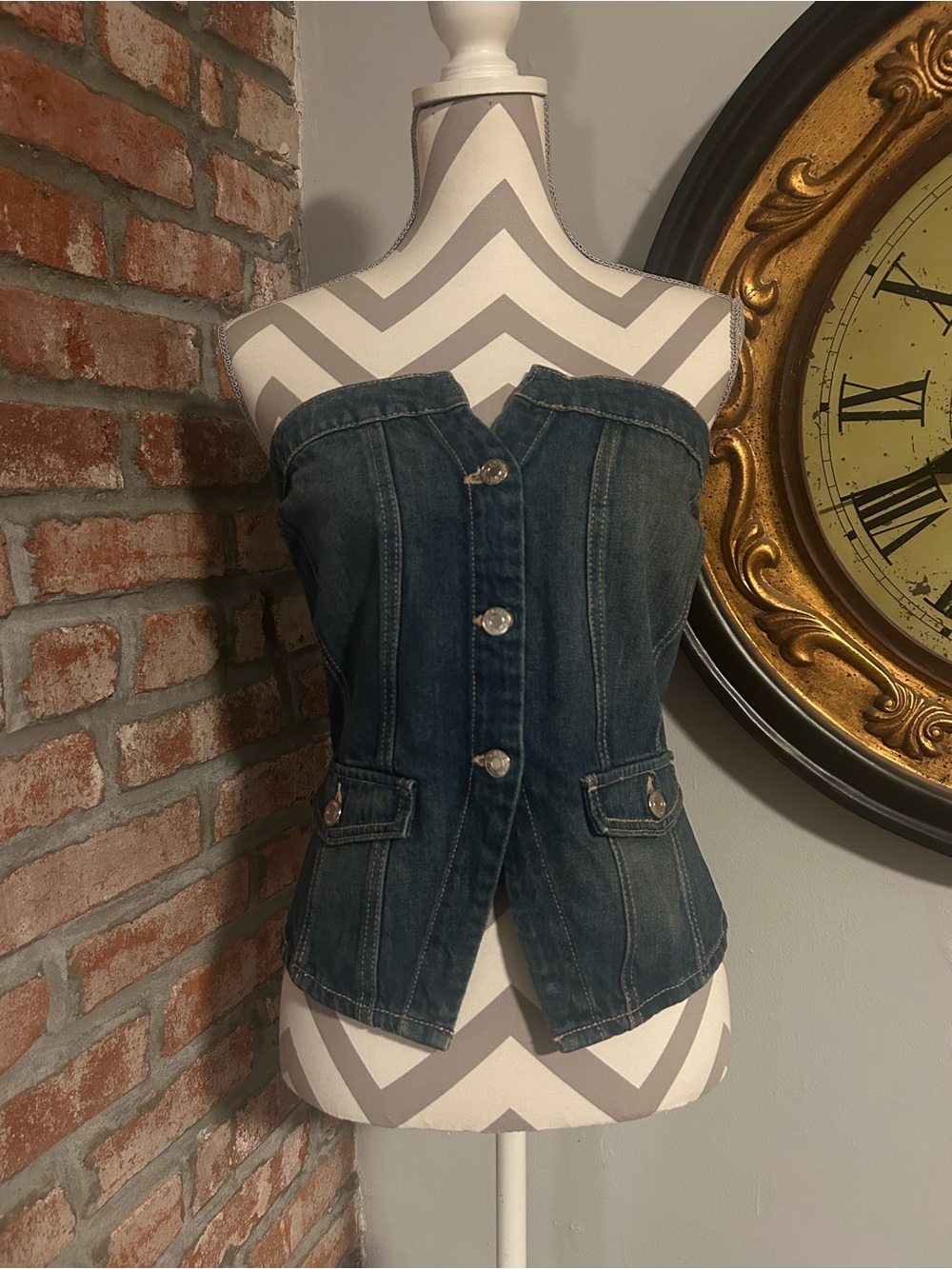 Zara • Denim Button-Up Tube Top NWOT - Picture 2 of 5
